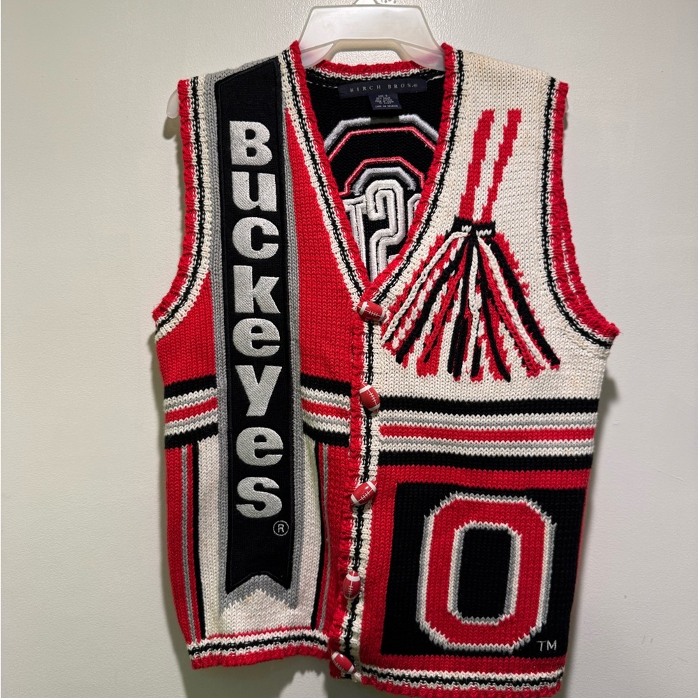 Birch Bros M Ohio State Buckeyes vest football sporty fringe white black red